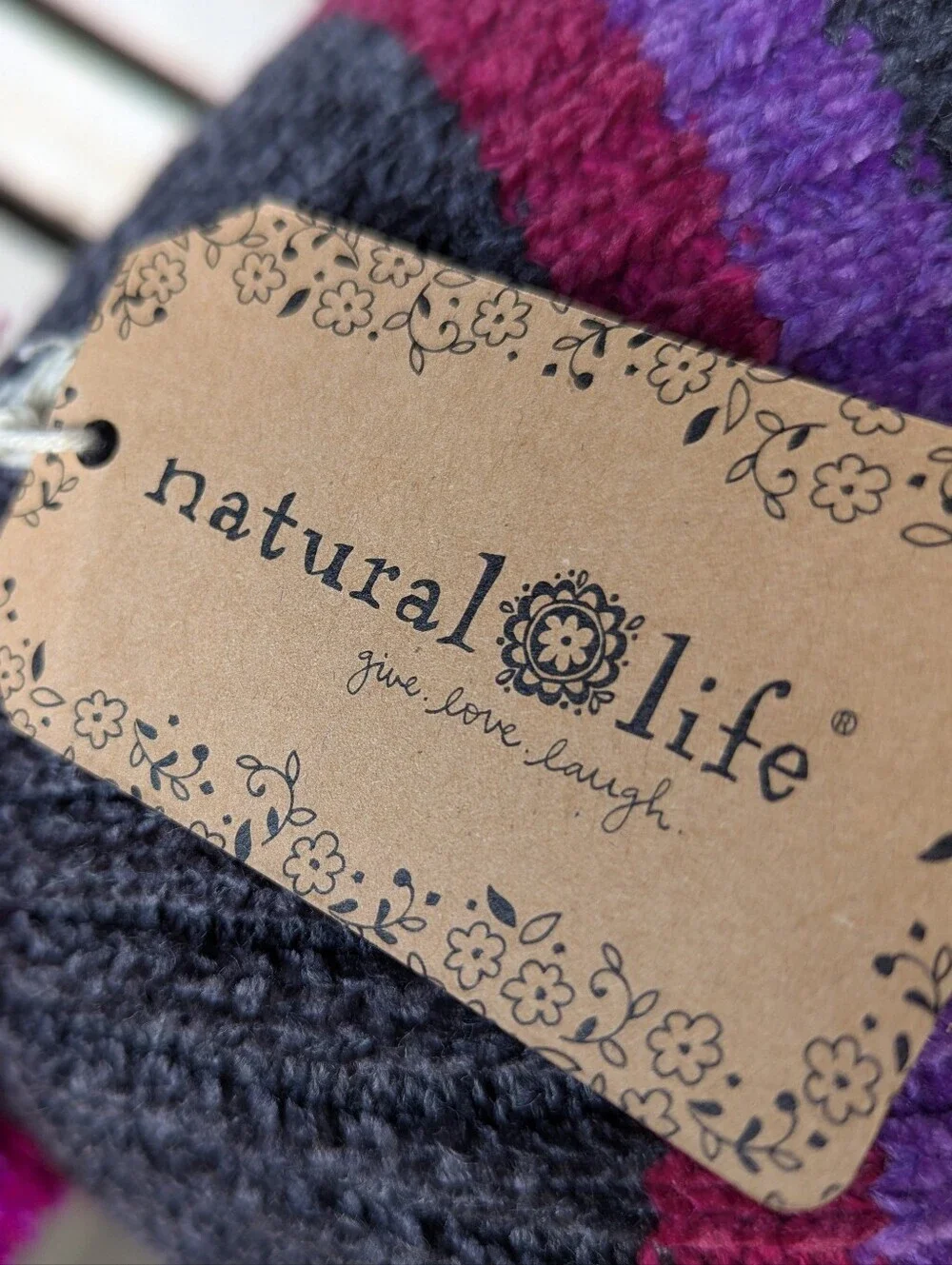NWT Natural Life 2-in-1 Scarf Beanie Charcoal Gray Magenta Violet Chenille Knit